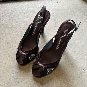 Y2K Nina rhinestone sling back open toed heels